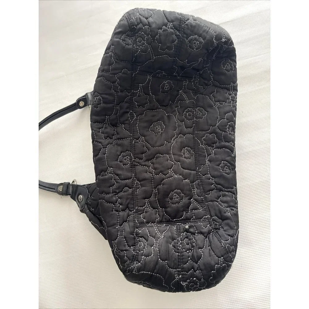 Thirty One Shoulder Bag Womens Black Flower‎ Poppy Quilted Hobo Purse 3 Sections